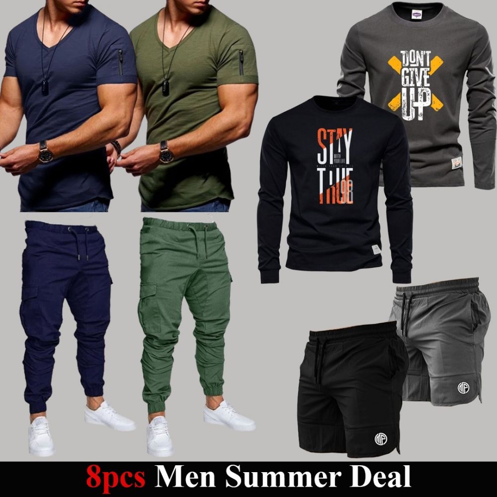 8pcs Combo (2 V-Neck + 2 Cargo + 2 T-Shirt + 2 Short)